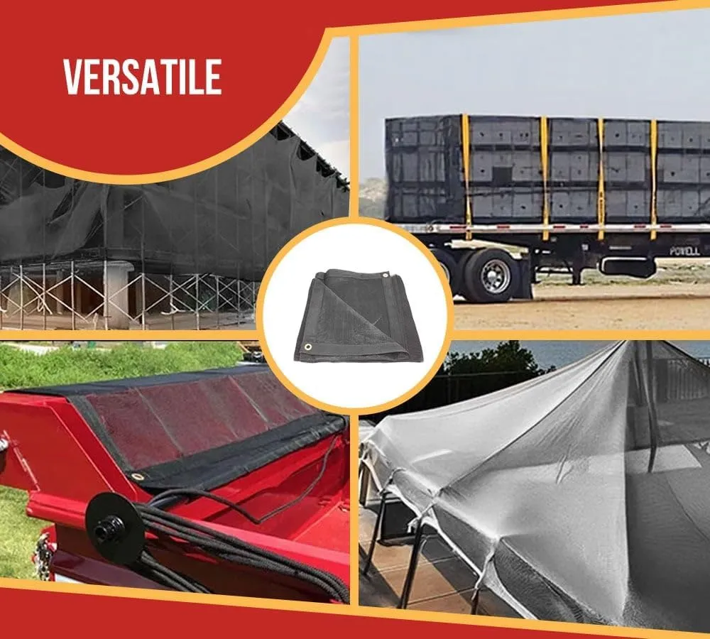 Mytee Products 8'x10' Black 70% Shade Mesh Tarp for Outdoor w/Grommets - 6 Oz Extra Durable Heavy Duty Mesh Tarps for Dump Truck, Rolloff Trucks - Mesh Shade Net Cloth for Sun, Plant, Patio