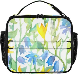 Naive Watercolor Floral Lunch Box Spring Summer Flowers Meal Tote Kids Lunch Bag Insulated Reusable Cooler Soft Shoulder Bag Mini Cooling Back to School