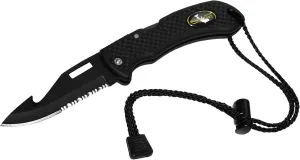 Nami Folding Knife - Wrist Lanyard, Saltwater Resistant - Scuba Diving, Spearfishing, Fishing, Hunting, Camping Gear (Black/S.S.)