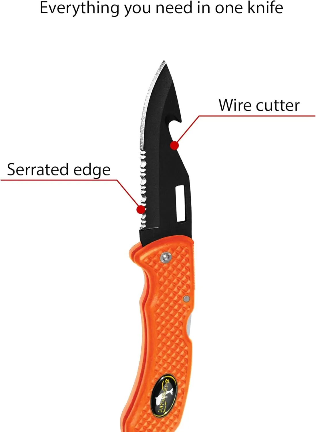 Nami Folding Knife - Wrist Lanyard, Saltwater Resistant - Scuba Diving, Spearfishing, Fishing, Hunting, Camping Gear (Black/S.S.)