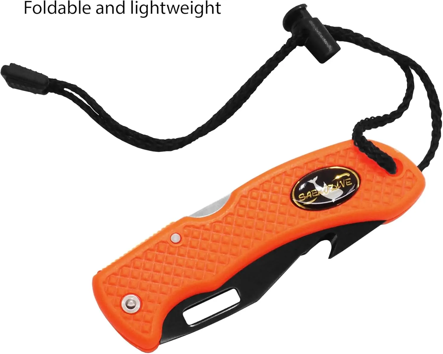 Nami Folding Knife - Wrist Lanyard, Saltwater Resistant - Scuba Diving, Spearfishing, Fishing, Hunting, Camping Gear (Black/S.S.)