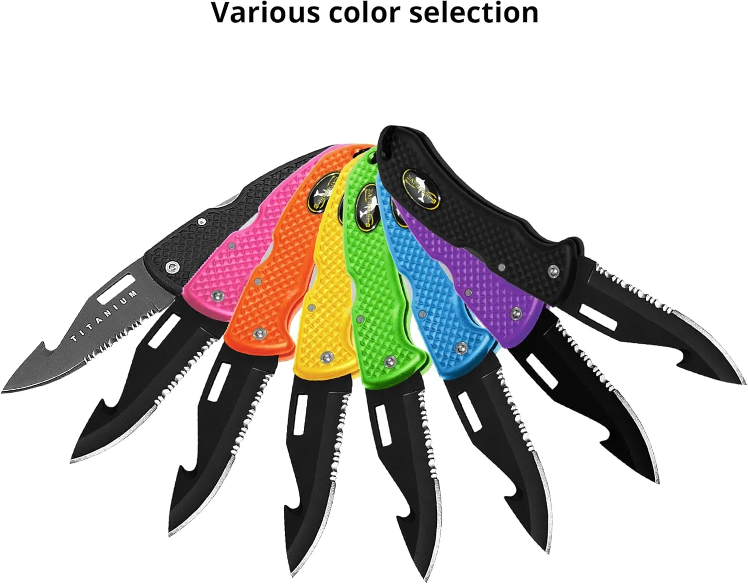 Nami Folding Knife - Wrist Lanyard, Saltwater Resistant - Scuba Diving, Spearfishing, Fishing, Hunting, Camping Gear (Black/S.S.)