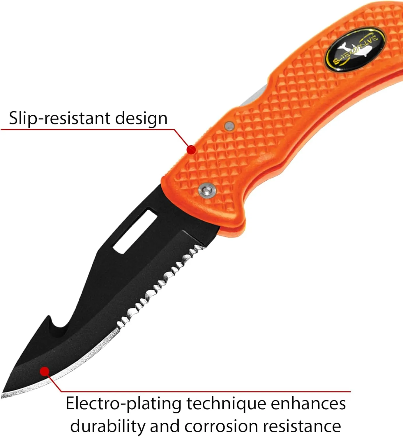 Nami Folding Knife - Wrist Lanyard, Saltwater Resistant - Scuba Diving, Spearfishing, Fishing, Hunting, Camping Gear (Black/S.S.)
