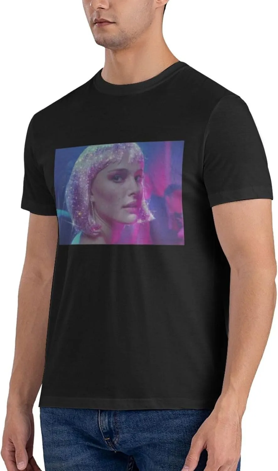 Natalie Music Portman Men's T-Shirts Short Sleeve Cotton Casual Basic Tee Shirts Black