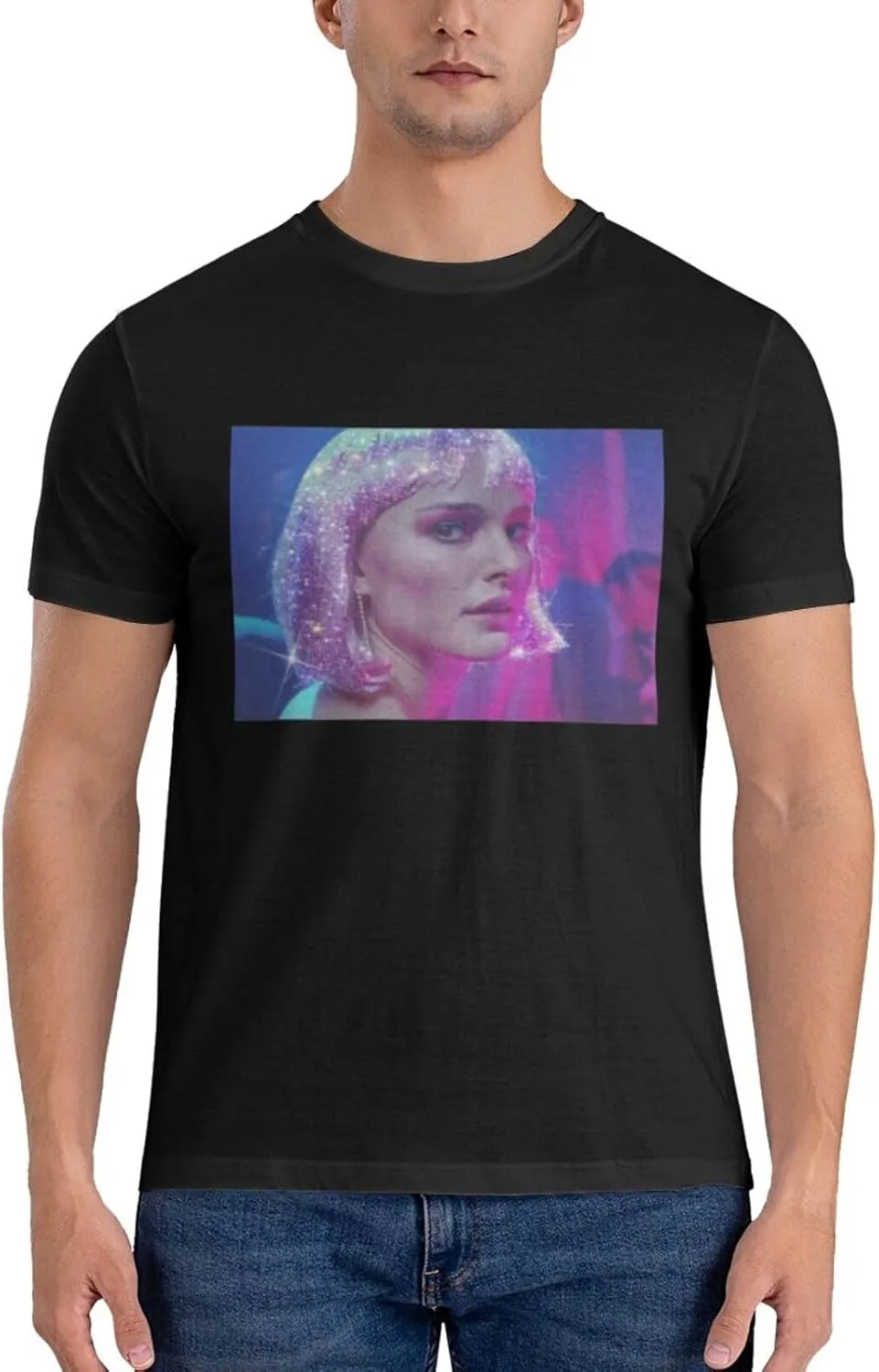 Natalie Music Portman Men's T-Shirts Short Sleeve Cotton Casual Basic Tee Shirts Black