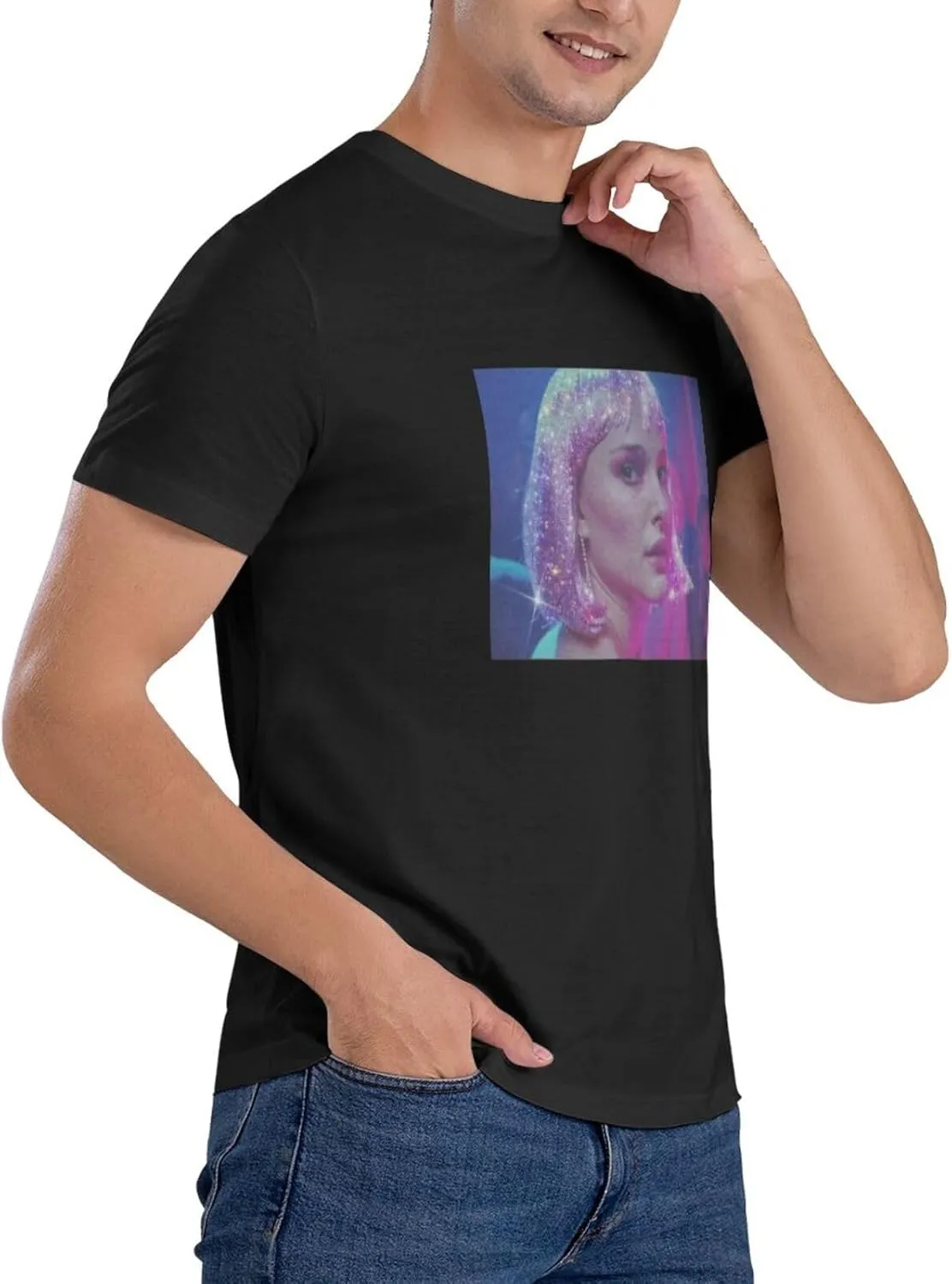 Natalie Music Portman Men's T-Shirts Short Sleeve Cotton Casual Basic Tee Shirts Black