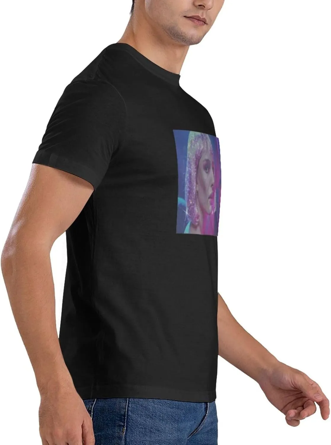 Natalie Music Portman Men's T-Shirts Short Sleeve Cotton Casual Basic Tee Shirts Black