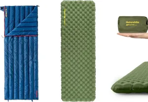 Naturehike 1.25lbs Ultralight Down Sleeping Bag and Ultralight Insulated Inflatable Sleeping Pad 27oz 4.6R