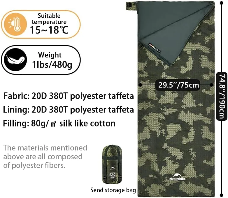 Naturehike 80.7''×33.4'' Waterproof Sleeping Bag, Portable Sleeping Bag with Compression Sack, Lightweight Spliceable Sleeping Bag for Outdoor Camping & Backpacking