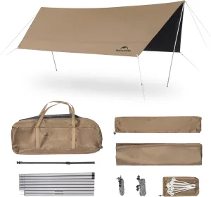 Naturehike Camping Tent Tarp with Poles, Waterproof PU 18000mm , Anti-UV UPF2000  Sun Shelter Rain Fly, Tent Canopy for Outdoor Party, Picnic (16.4 x 12.5ft), CNK2350WS015