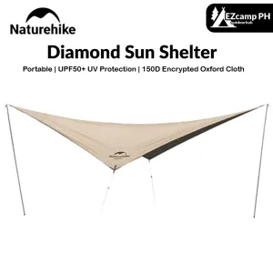 Naturehike Diamond Sun Shelter Portable Lightweight 3-4 Person Tarp Camping Outdoor Waterproof Canopy 6x4m 150D Windproof With 2.4m Pole UPF50 