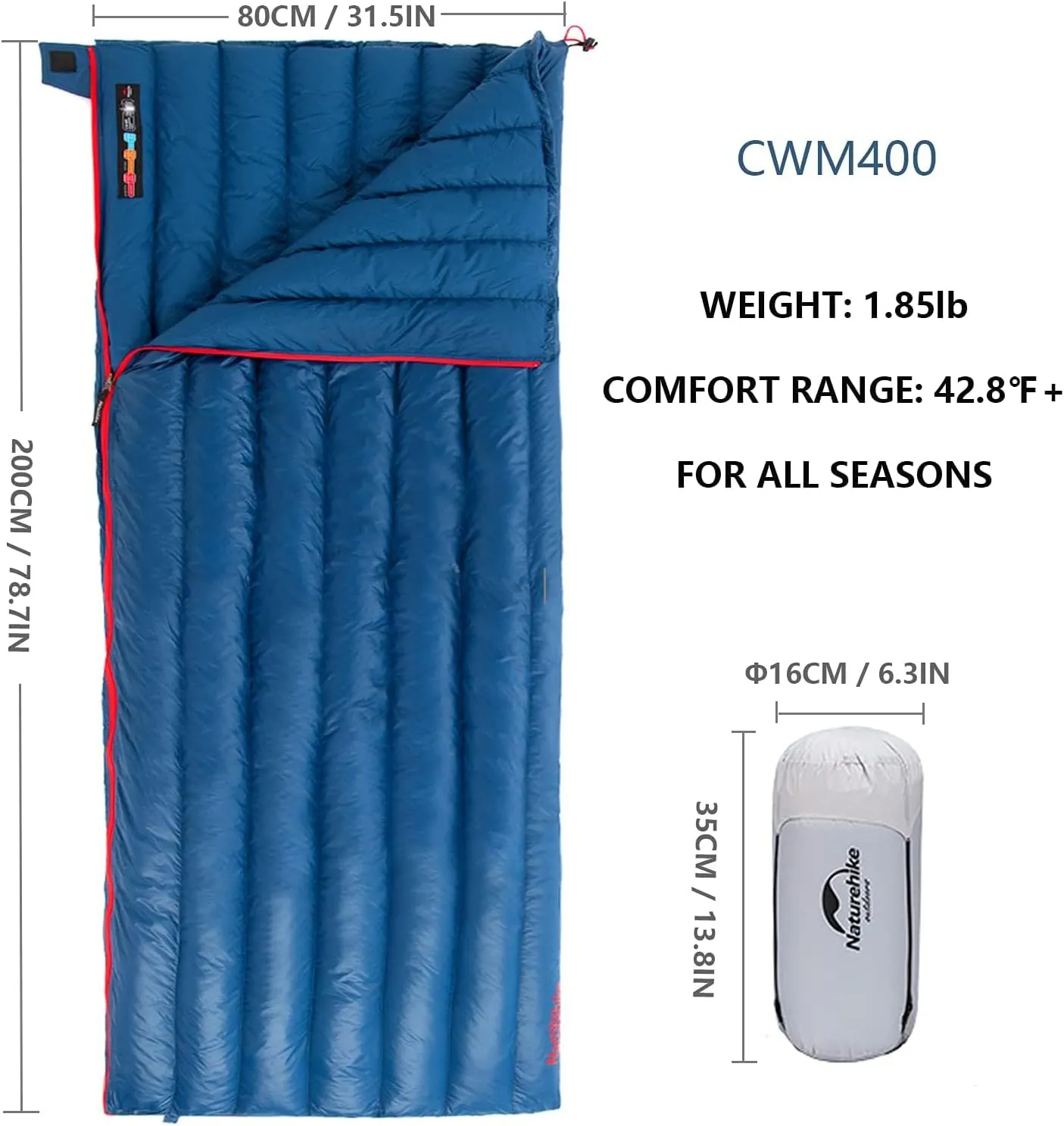 Naturehike Down Sleeping Bag 650 Fill Power Lightweight Compact for Backpacking Camping Hiking Traveling with Compression Sack