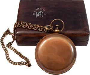 Nautical Antique Brass Working Compass with Wooden Box Marine Navigational Boat Magnetic Directional Push Button Compass Birthday, Christmas, New Year Gift