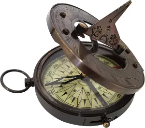 Nautical Brass Sundial Compass with Side Lock Vintage Pocket Navigation Tool Antique Maritime Hiking Compass for Outdoor Travel Adventure Gift Use