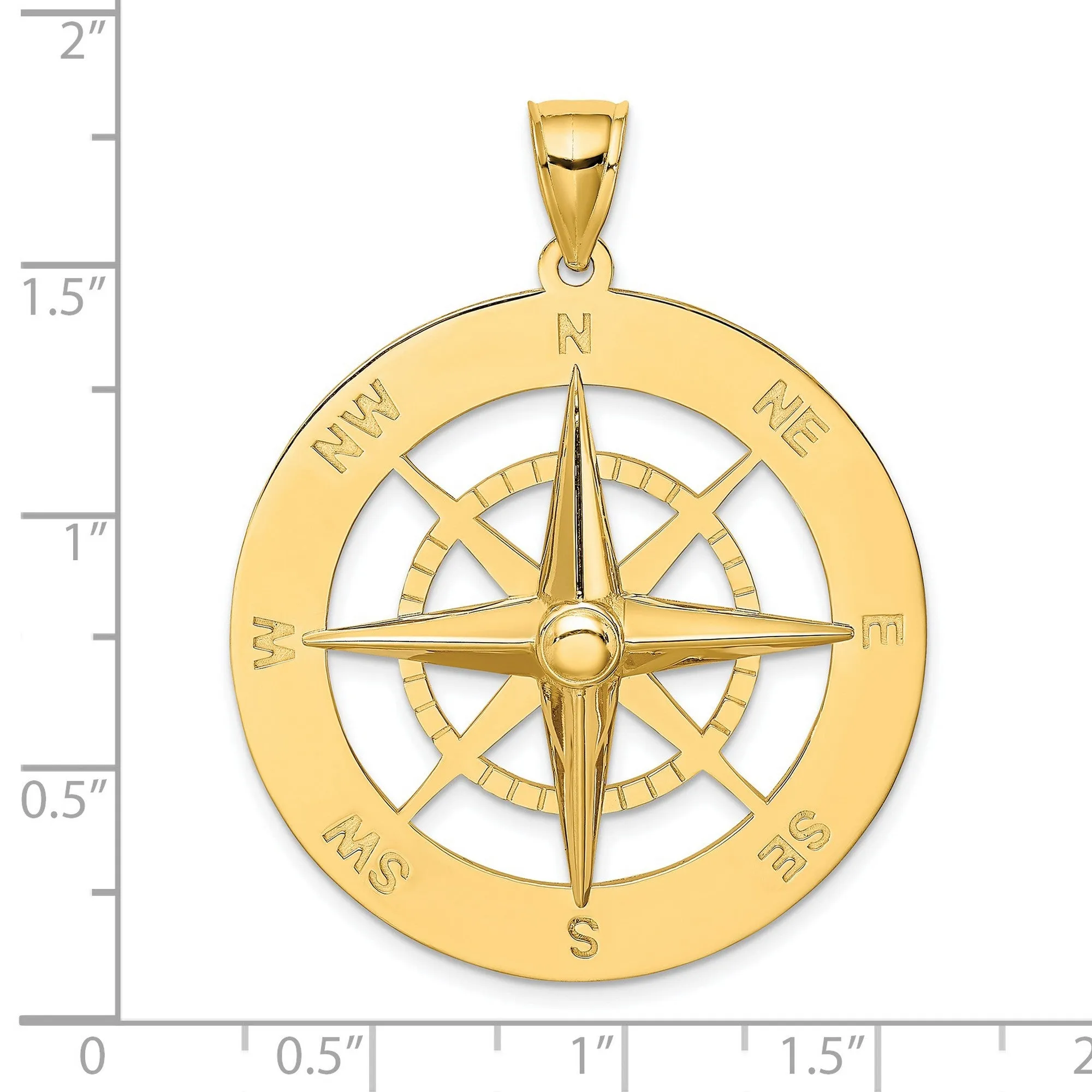 Nautical Compass Charm Pendant in Real 14k Yellow Gold