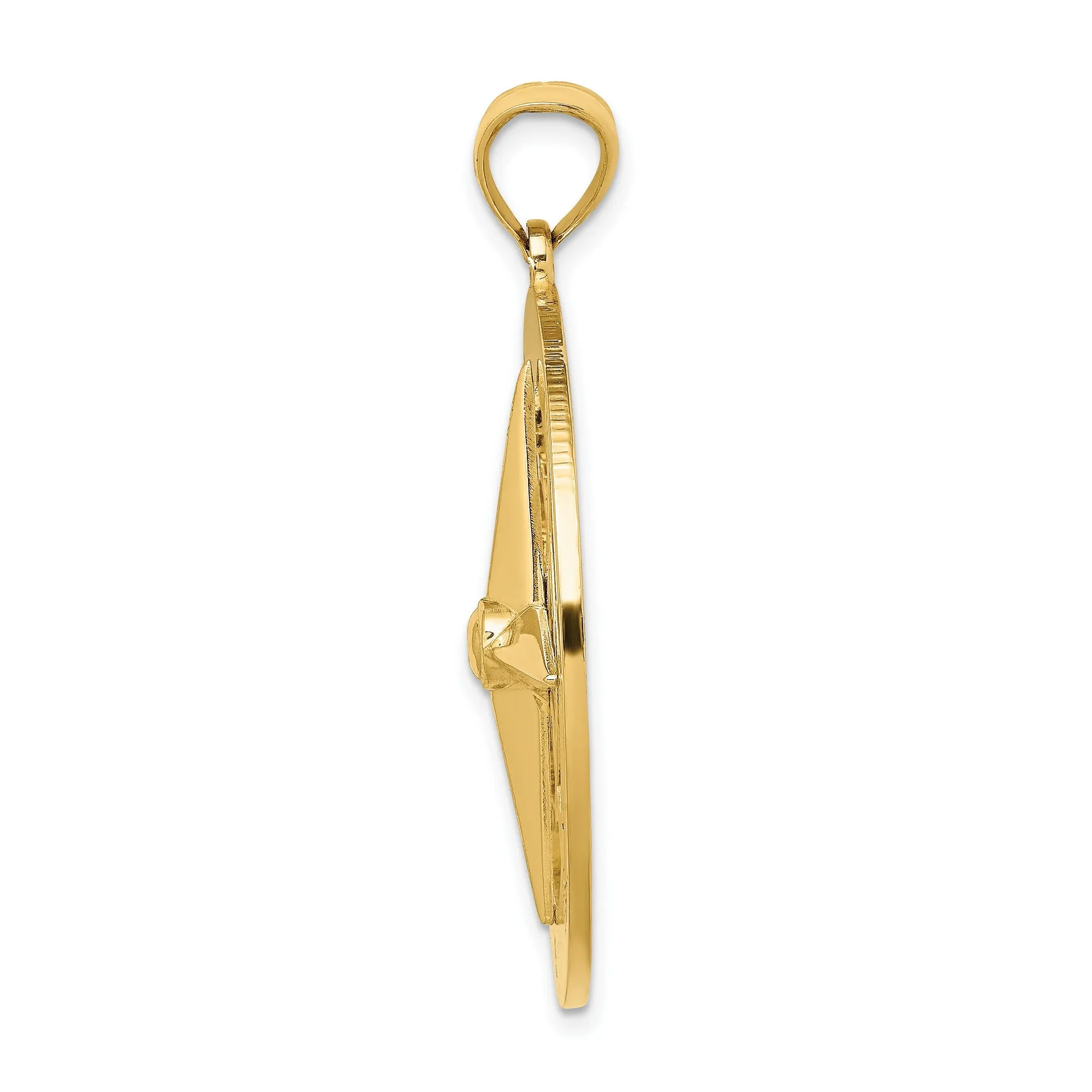Nautical Compass Charm Pendant in Real 14k Yellow Gold
