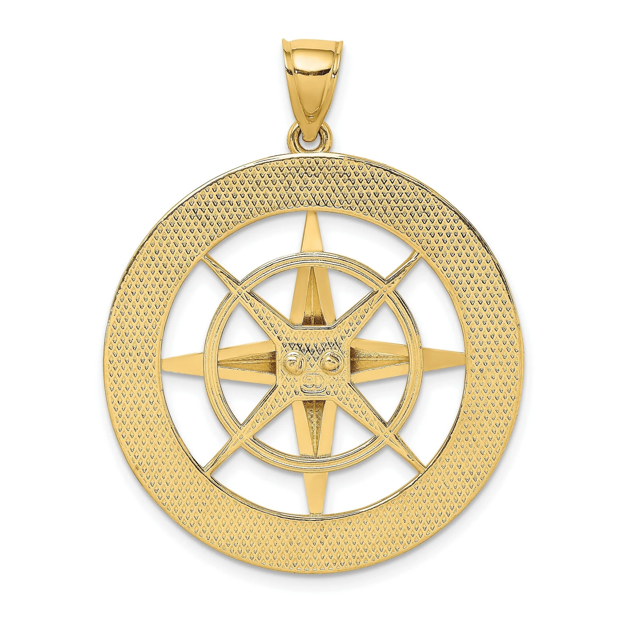 Nautical Compass Charm Pendant in Real 14k Yellow Gold