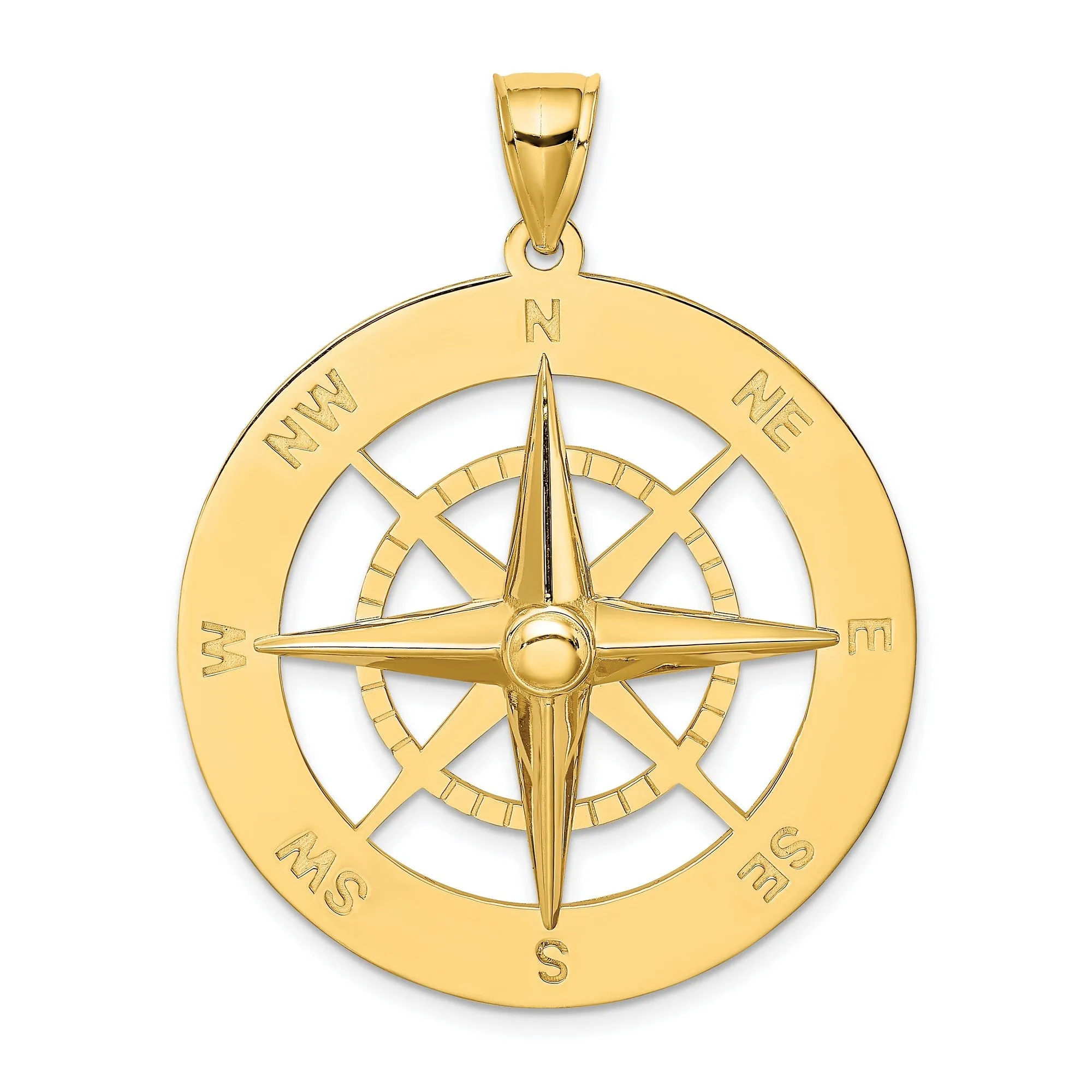 Nautical Compass Charm Pendant in Real 14k Yellow Gold