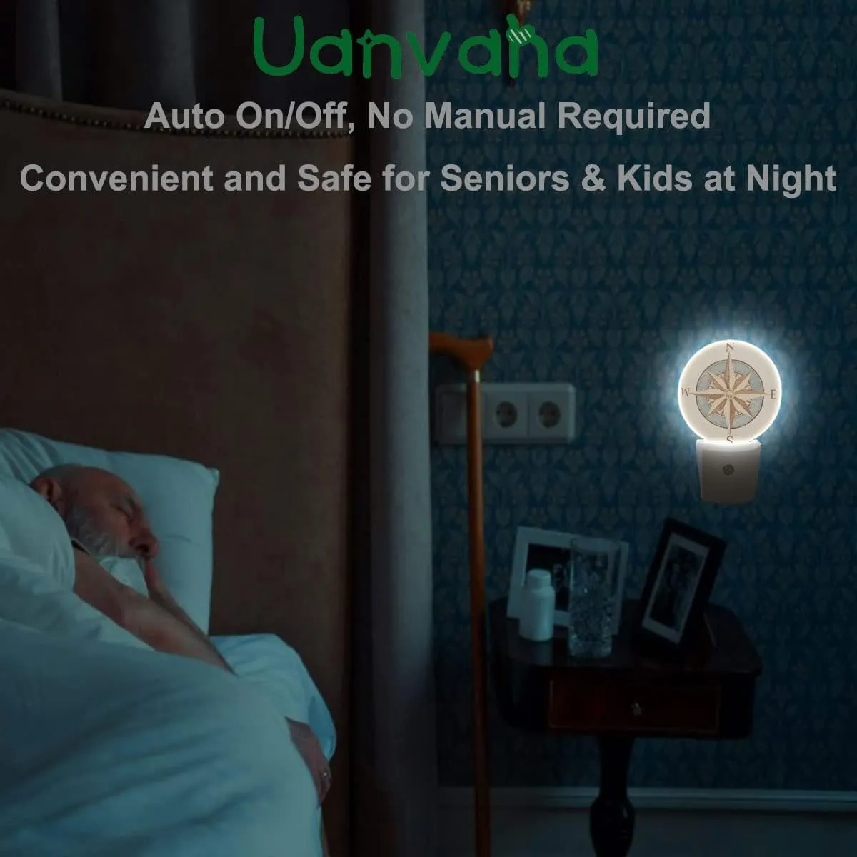 Nautical Compass Night Light Antique Windrose Navigation Wind Rose LED Dusk to Dawn Night Lamp Auto Sensor for Bedroom Bathroom Hallway Living Room