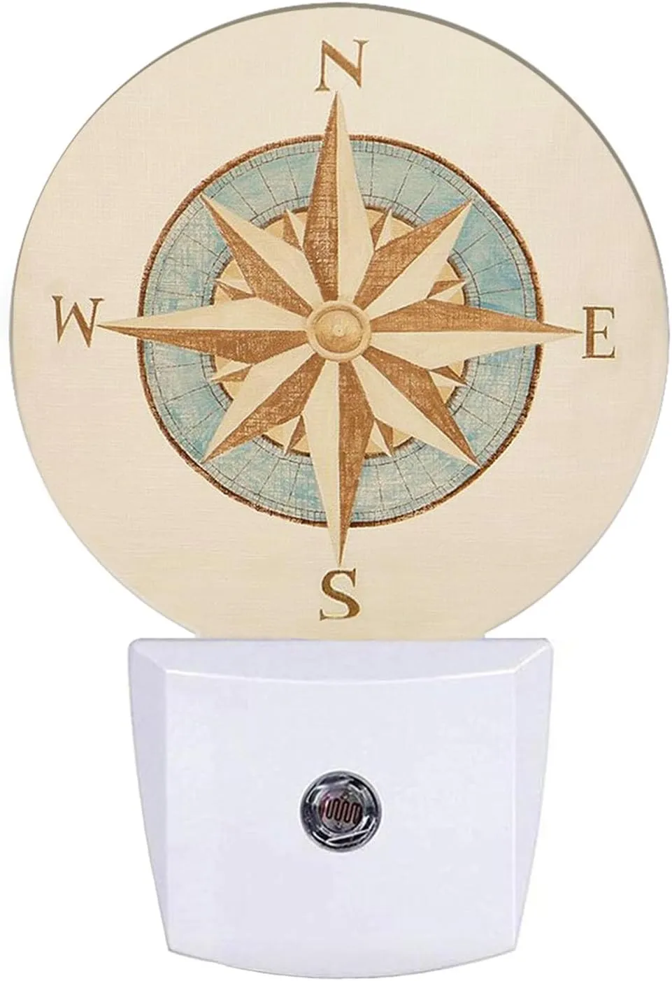 Nautical Compass Night Light Antique Windrose Navigation Wind Rose LED Dusk to Dawn Night Lamp Auto Sensor for Bedroom Bathroom Hallway Living Room
