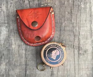 Nautical Handmade Antique Brass Pocket Compass with Leather Case Vintage Marine Pocket Compass Gift