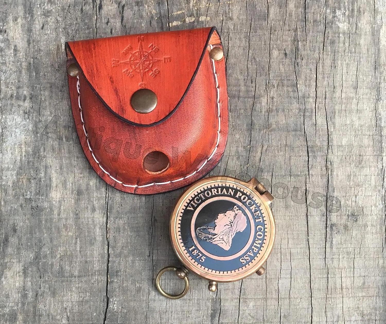 Nautical Handmade Antique Brass Pocket Compass with Leather Case Vintage Marine Pocket Compass Gift