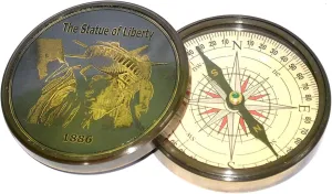 Nautical India Brass Poem Compass 4 inch The Statue of Liberty Direction Hiking Camping Brass Compass Pirate Gift Compass