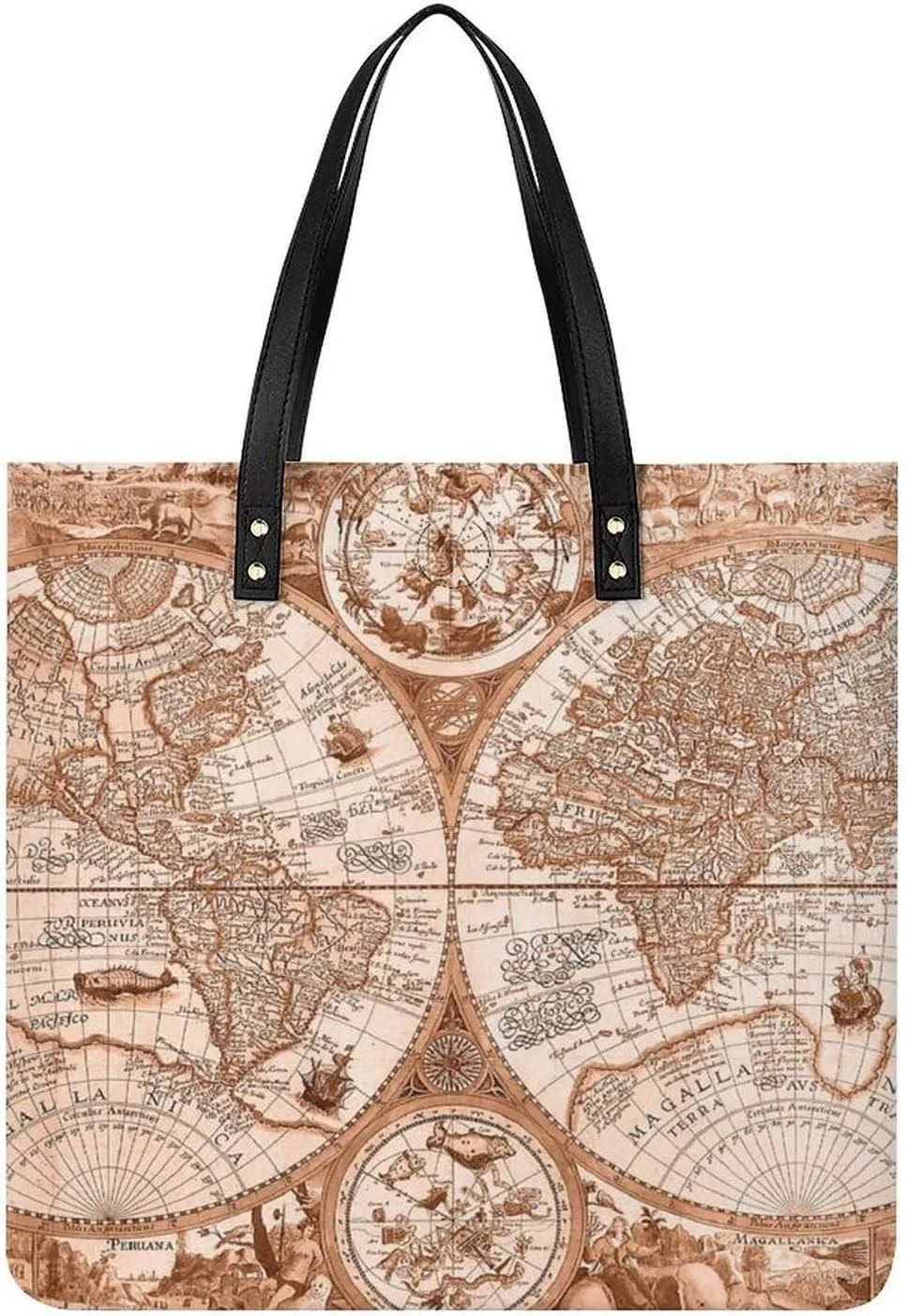Nautical Sea Map Compass Sailing Ship Women Tote Bags Top Handle Satchel Handbags PU Faux Leather Tassel Shoulder Purse