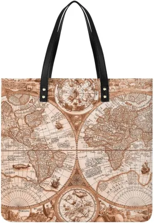 Nautical Sea Map Compass Sailing Ship Women Tote Bags Top Handle Satchel Handbags PU Faux Leather Tassel Shoulder Purse