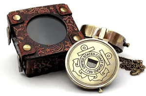 nauticalshoppee Engraved Brass Military Compass with Leather Case – Nautical Marine Gift for Coast Guard, Army, Survival, Hiking, Camping, Outdoor Navigation – Collectible for Service Personnel