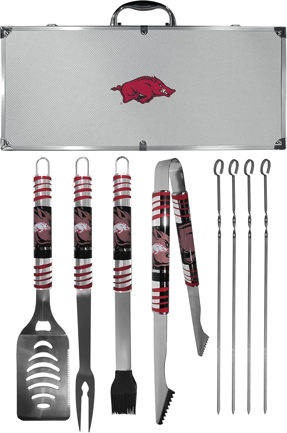 NCAA Siskiyou Sports Fan Shop Arkansas Razorbacks Steel Tailgater BBQ Set w/Case 8 piece Gray