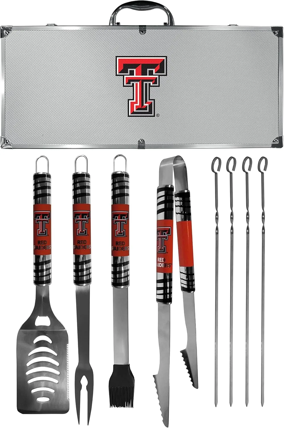 NCAA Siskiyou Sports Fan Shop Texas Tech Red Raiders Steel Tailgater BBQ Set w/Case 8 piece Gray