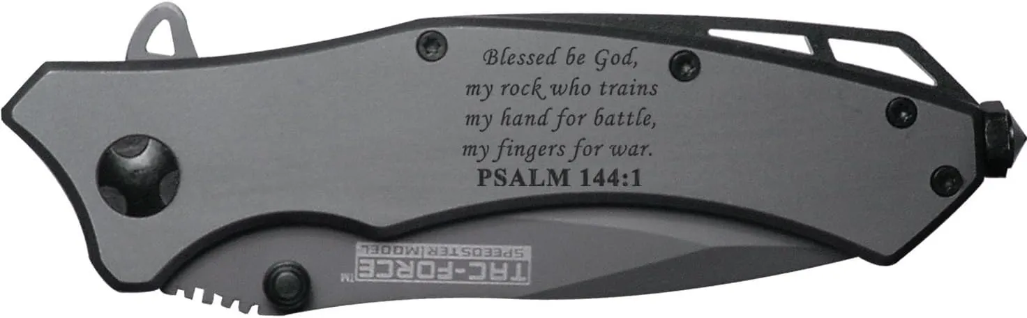 NDZ Performance Bible Psalm 144:1 Engraved TAC-Force TF-820GY Speedster Model Folding Pocket Knife