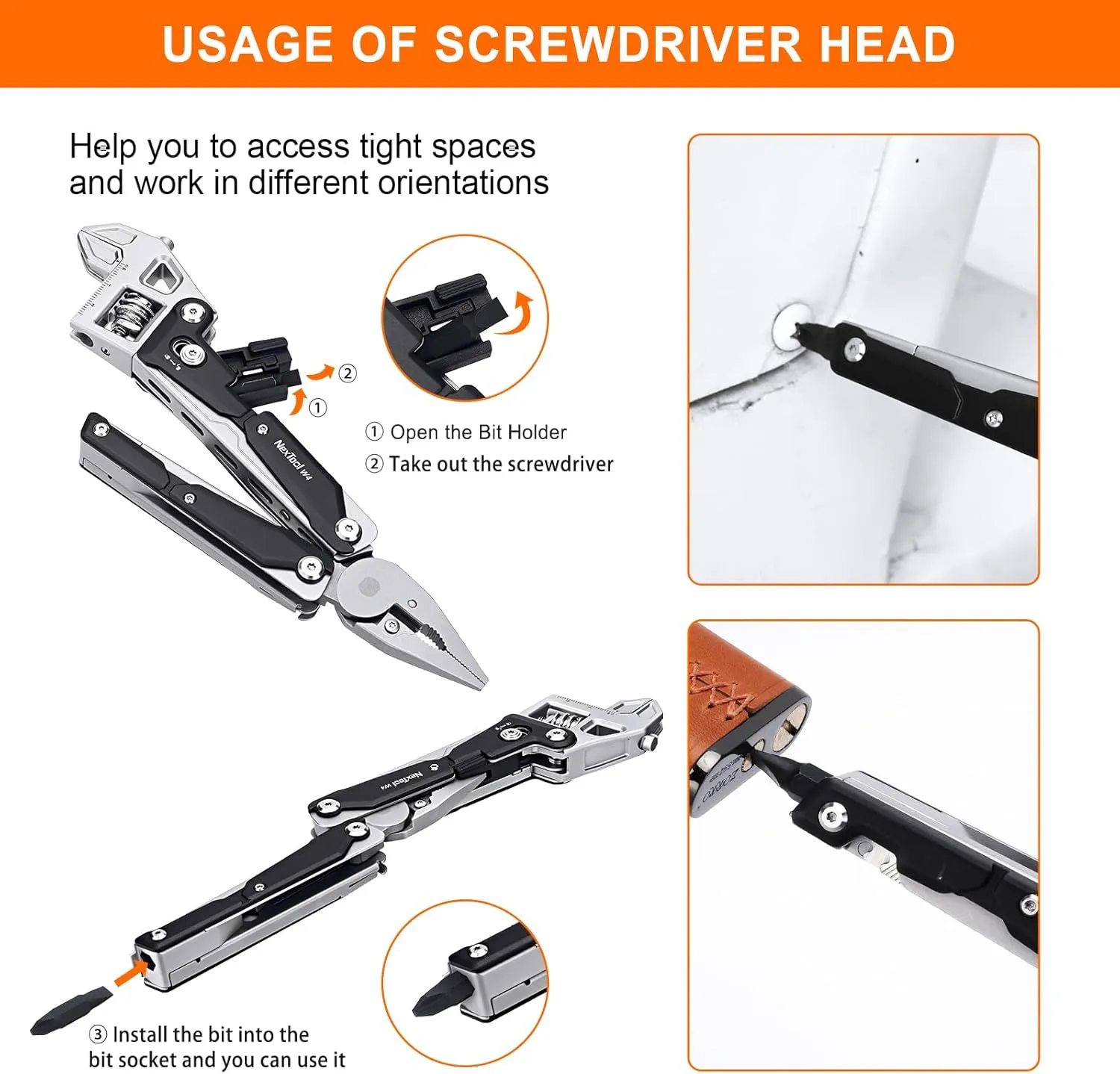 NexTool W4 Adjustable Ratchet Wrench Multitool, 11-IN-1 Foldable EDC Tool with Pliers, Knife, Saw and Screwdriver, Multi Tool for Camping, DIY, and Gifts for Him