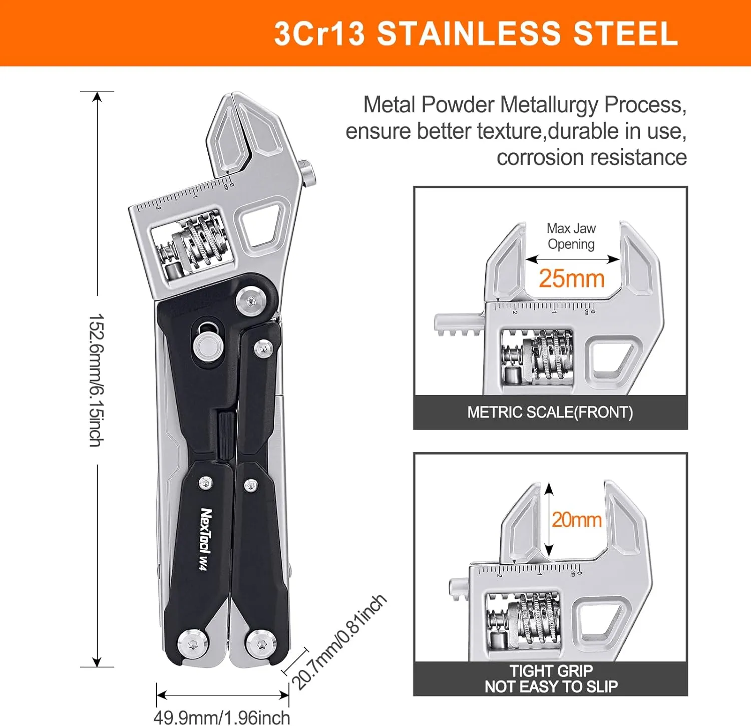 NexTool W4 Adjustable Ratchet Wrench Multitool, 11-IN-1 Foldable EDC Tool with Pliers, Knife, Saw and Screwdriver, Multi Tool for Camping, DIY, and Gifts for Him