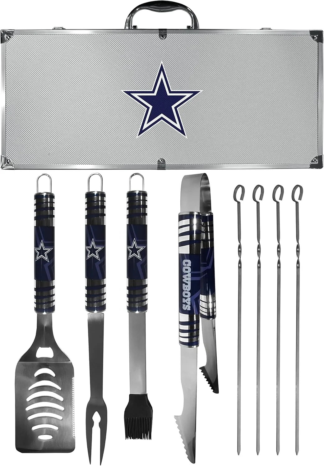 NFL Siskiyou Sports Fan Shop Dallas Cowboys Steel Tailgater BBQ Set w/Case 8 piece Gray