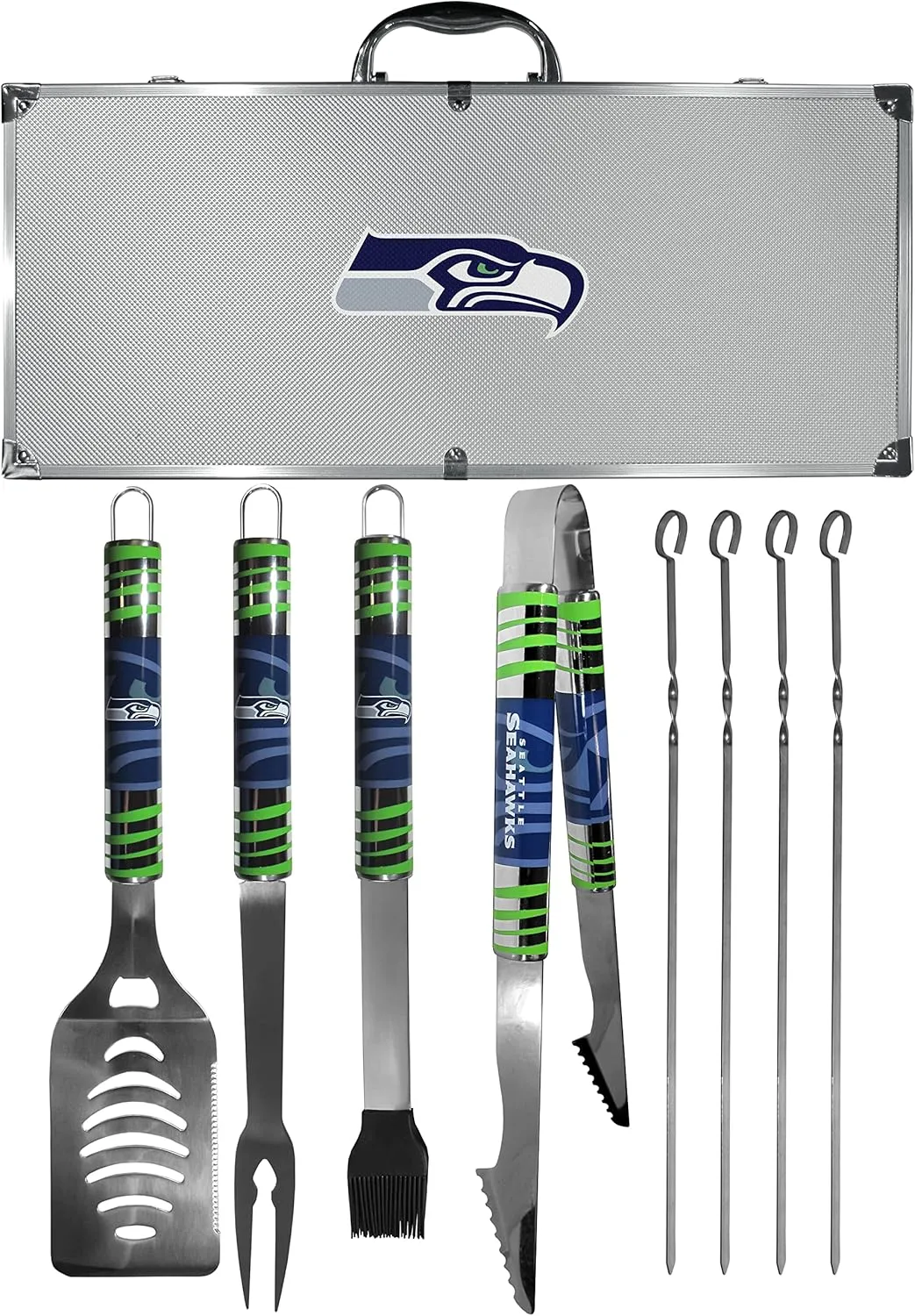 NFL Siskiyou Sports Fan Shop Seattle Seahawks Steel Tailgater BBQ Set w/Case 8 piece Gray