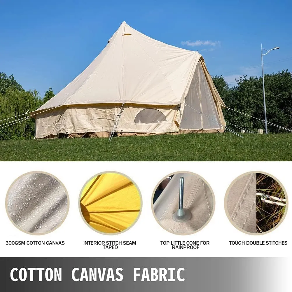 NIEH 4-12 Person Camping Tent 3-6m Waterproof Cotton Canvas Bell Tent Outdoor 4 Seasons Family Party Picnic Yurt Tent W/Stove Hole