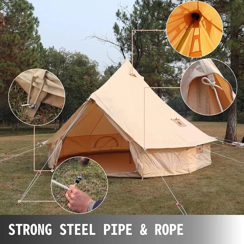 NIEH 4-12 Person Camping Tent 3-6m Waterproof Cotton Canvas Bell Tent Outdoor 4 Seasons Family Party Picnic Yurt Tent W/Stove Hole