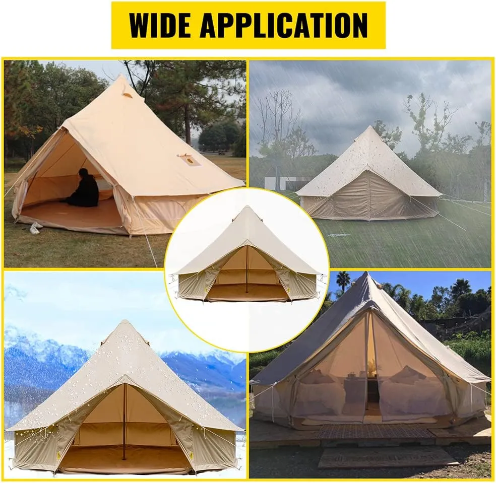 NIEH 4-12 Person Camping Tent 3-6m Waterproof Cotton Canvas Bell Tent Outdoor 4 Seasons Family Party Picnic Yurt Tent W/Stove Hole