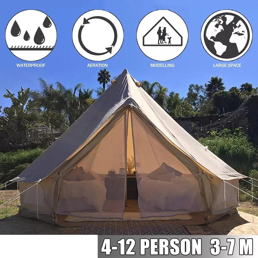 NIEH 4-12 Person Camping Tent 3-6m Waterproof Cotton Canvas Bell Tent Outdoor 4 Seasons Family Party Picnic Yurt Tent W/Stove Hole