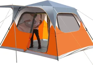 NIEH 5-8 Person Family Camping Tent Automatic Pop Up Tent with Zipped Double Door Foldable Festival Double Layer Tent with Porch for Outdoor Hiking Fishing