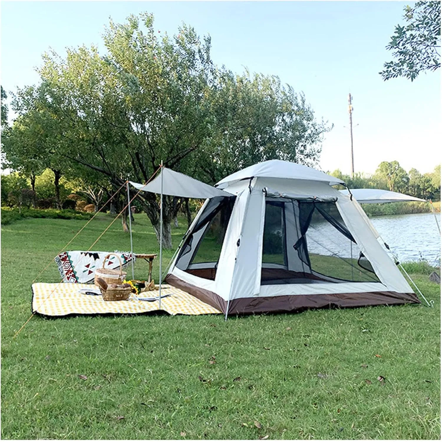 NIEH Camping Tent 4 People,Double Doors and Four Windows Camping Tent Stable Sturdy Tents for Family Camping,Hiking Party