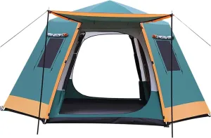 NIEH Pop Up Tent for 5 to 8 Person Automatic Opening Hexangular Double Layer Tent, with Moisture-Proof Pad, Camping Instant Pop Up Tents with Sun Shelter Waterproof