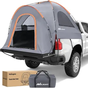 Nilight Truck Bed Tent 8-8.5 FT Pickup Truck Tents with Rainfly Waterproof PU2000mm Double Layer for 2-Person Portable Full Size Long Tailgate Bed Tent for Truck Camping Outdoor Travel, Orange Grey