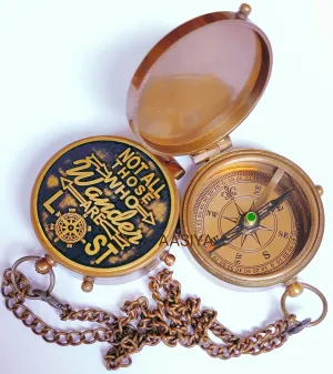 Not All Those Who Wander are Lost Brass Gift Engraved Compass with Leather case, Graduation Day Baptism Communion Confirmation Day Motivational LOTR J.R.R. Tolkien