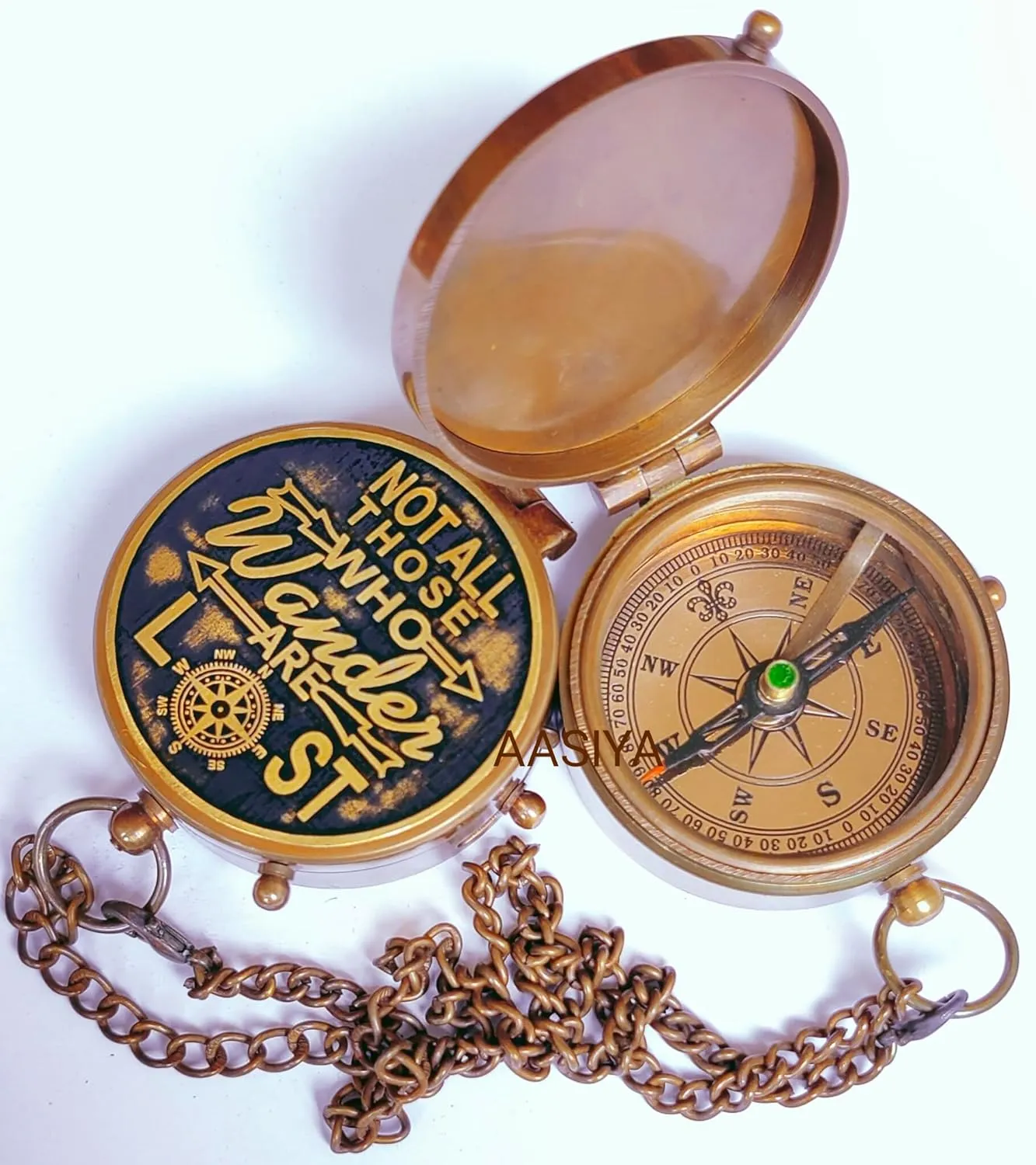 Not All Those Who Wander are Lost Brass Gift Engraved Compass with Leather case, Graduation Day Baptism Communion Confirmation Day Motivational LOTR J.R.R. Tolkien