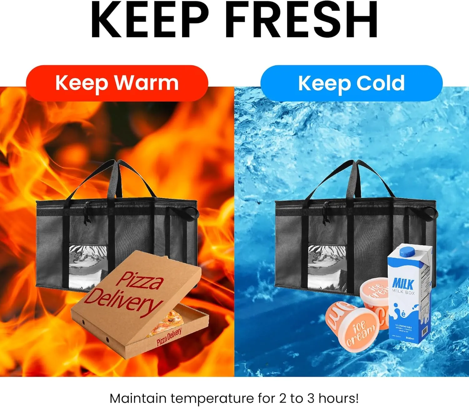 NZ home 3XL Insulated Cooler Bag and Food Warmer for Delivery & Grocery Shopping with Zippered Top, Orange (1 Pack)