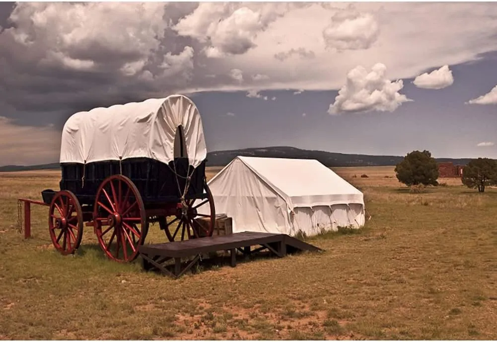 OERJU 6x4ft Wild West Wagons Backdrop Outdoor Travel Theme Grassland Tent Western Cowboy Farmland Photography Background for Kids Adults Portrait Photo Vinyl Studio Props Video Shooting