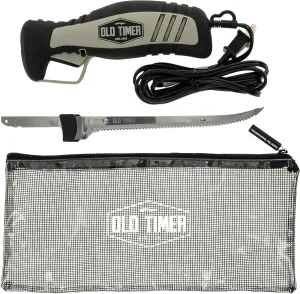 Old Timer Li-Ion Cordless and 110V Electric Fillet Knives with 8in Fully Serrated S.S. Blades, Trigger Lock, Classic Fillet Knife Cut, and Self Draining Carry Case for Fishing, Filleting, and Outdoors
